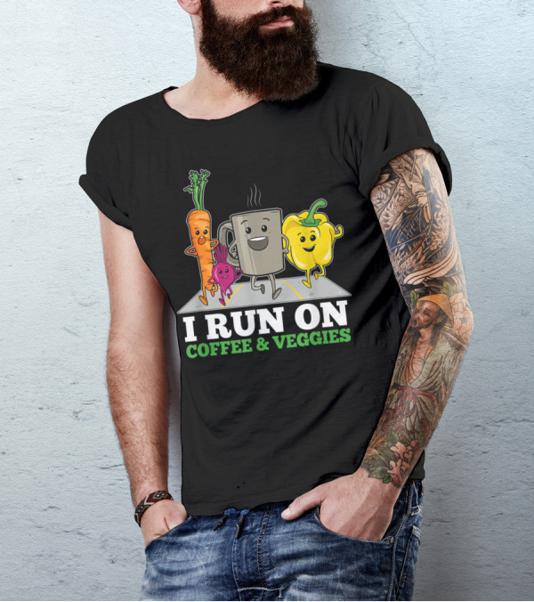 I Run On Coffee And Veggies Vegan Runner Vegetarian T-Shirt