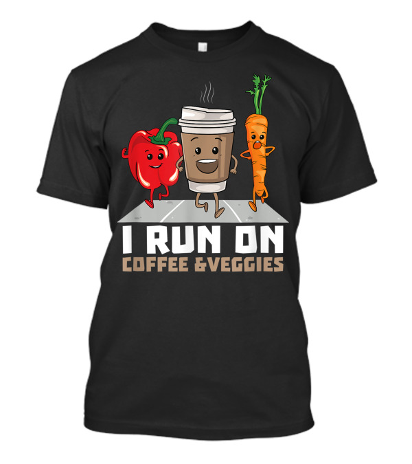 I Run On Coffee And Veggies Vegetarian Vegan Runner T-Shirt