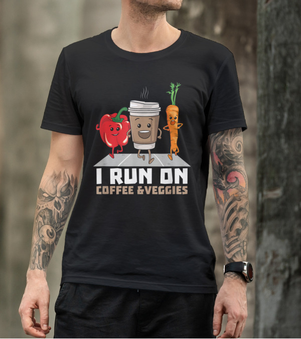 I Run On Coffee And Veggies Vegetarian Vegan Runner T-Shirt