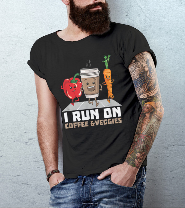 I Run On Coffee And Veggies Vegetarian Vegan Runner T-Shirt