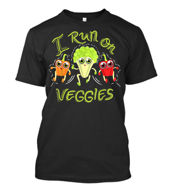 I Run On Veggies Cute Vegetarian Vegan Runner Peppers Broccoli T-Shirt