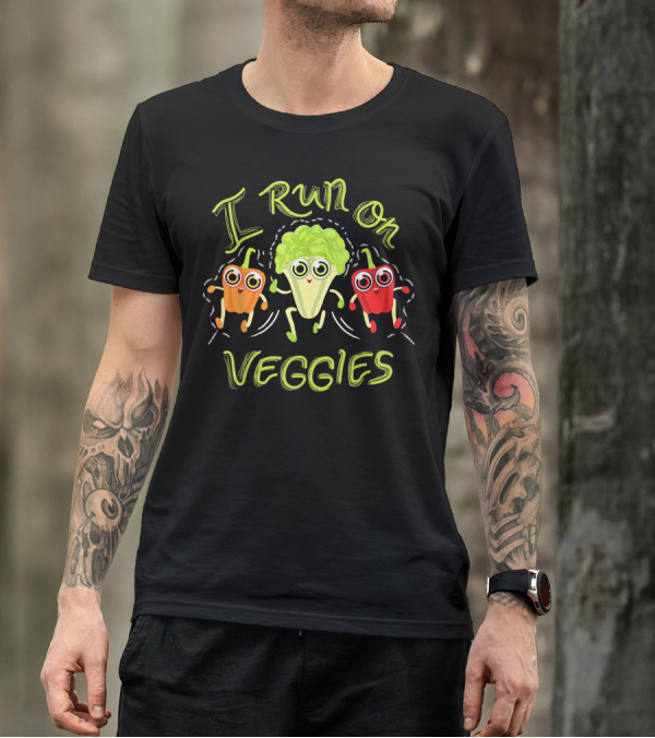 I Run On Veggies Cute Vegetarian Vegan Runner Peppers Broccoli T-Shirt