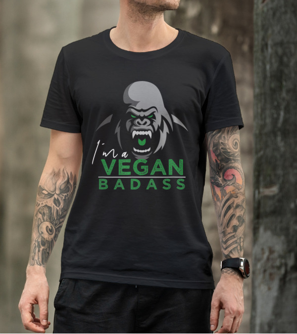 I'm A Vegan Badass Gorilla Motif T-Shirt
