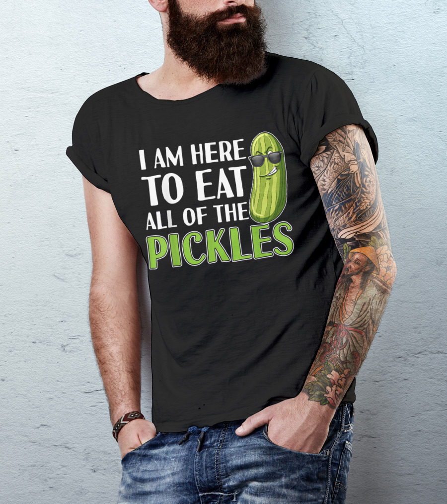 I Am Here To Eat All Of The Pickles Cool Pickle With Sunglasses T-Shirt