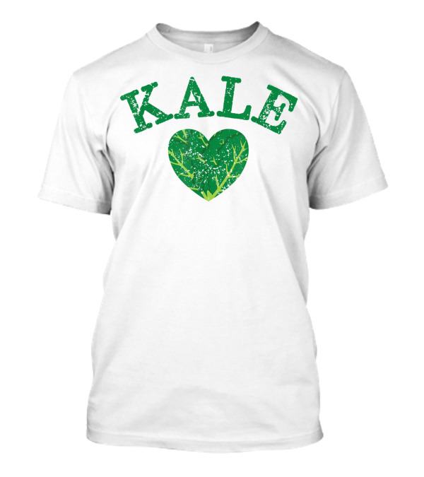 Kale Heart Vintage Arched Text With Green Leaf T-Shirt