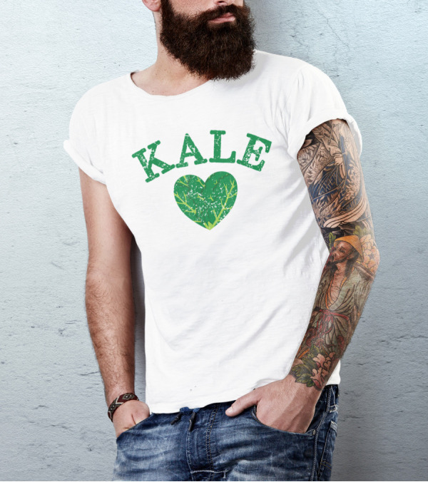 Kale Heart Vintage Arched Text With Green Leaf T-Shirt