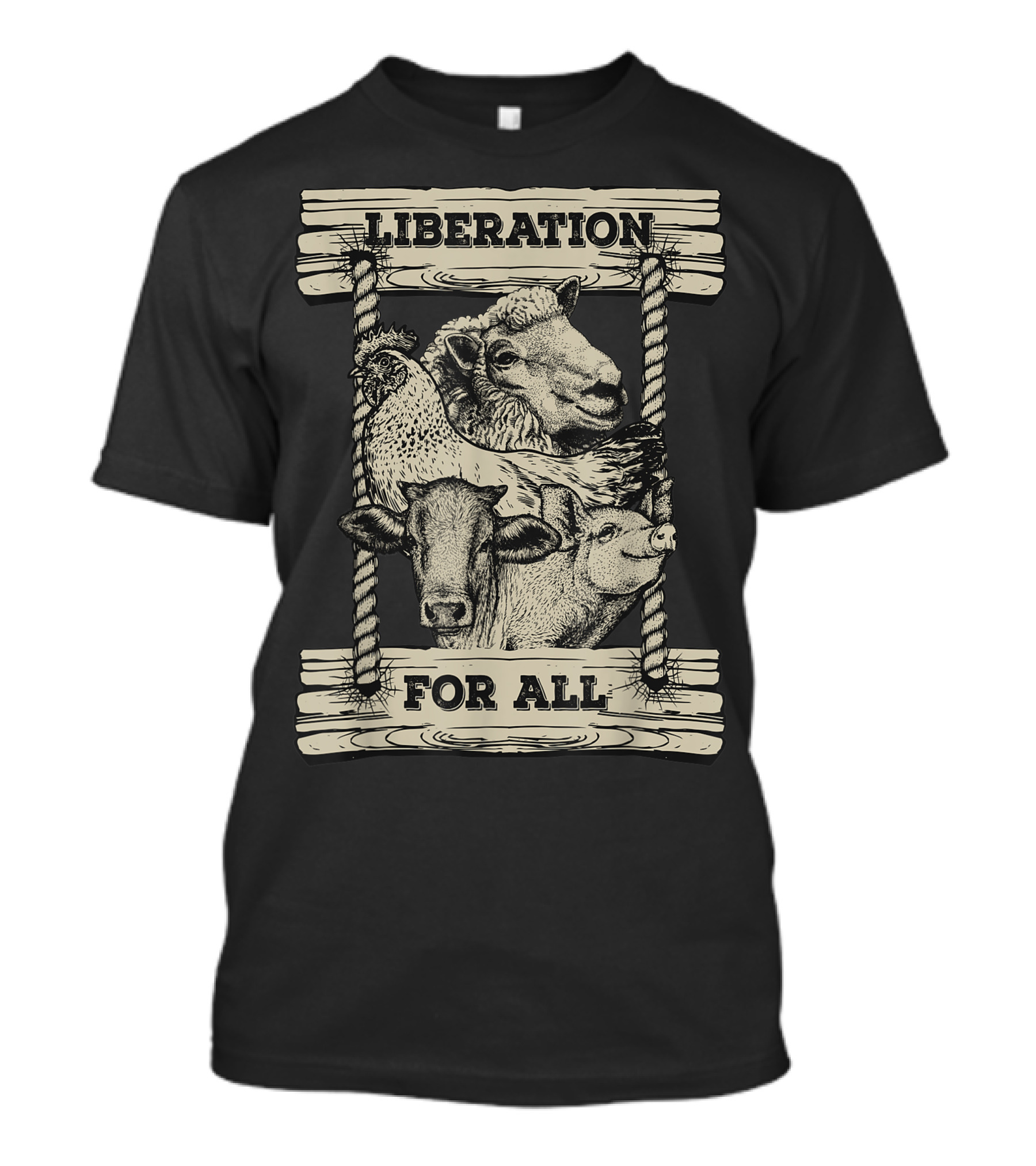 Liberation For All Vegan Animal Liberation Rooster Cow Sheep Pig T-Shirt