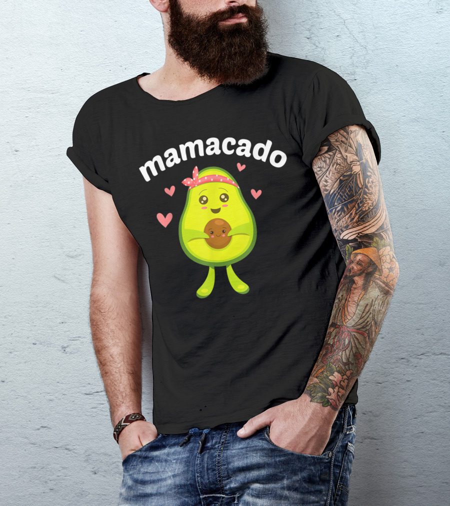 Mamacado Cute Avocado Pregnant Mom With Hearts And Baby Pit Inside T-Shirt