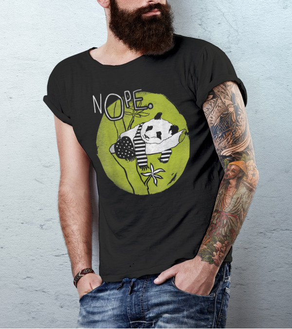Nope Lazy Tired Panda Bear Cute Pet On Green Background T-Shirt