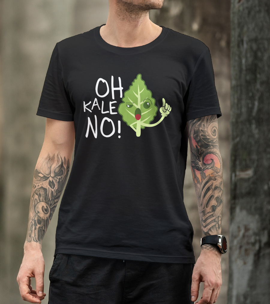 Oh Kale No Vegan Vegetarian Veggie Leaf Character With Finger Pointing T-Shirt