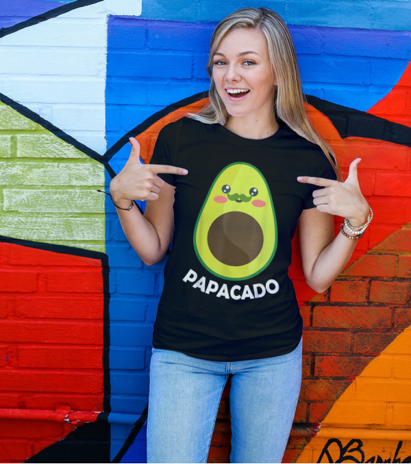 Papacado Cute Avocado Papa With Mustache And Smile T-Shirt