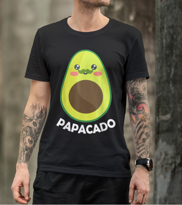 Papacado Cute Avocado Papa With Mustache And Smile T-Shirt