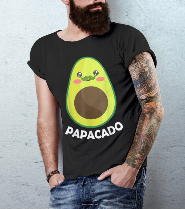 Papacado Cute Avocado Papa With Mustache And Smile T-Shirt