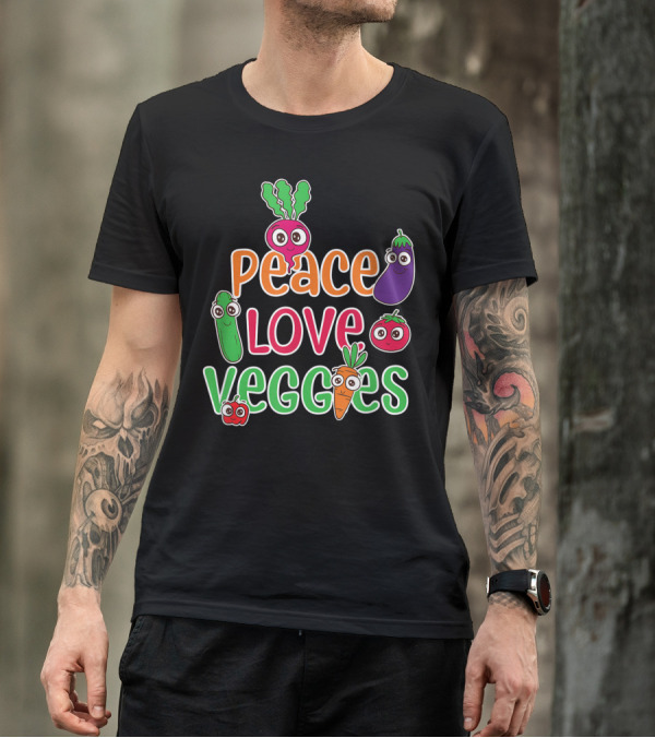 Peace Love Veggies Cute Vegetable Characters T-Shirt