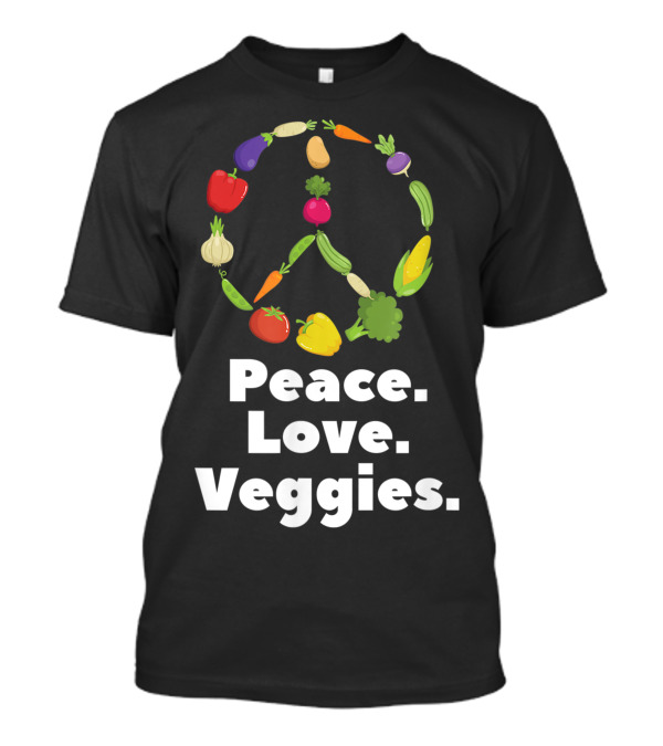 Peace Love Veggies Vegetarian Vegan Healthy Lifestyle Iconic Symbols T-Shirt