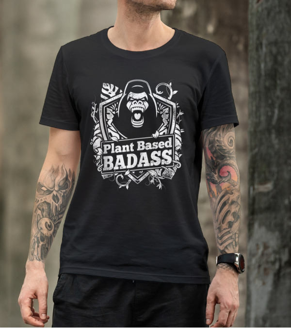 Plant Based Badass Fitness Gorilla Bodybuilding Beast Jungle Shield T-Shirt