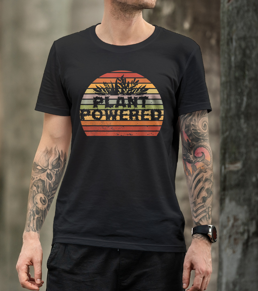 Plant Powered Vintage Sunset Vegan Vegetarian Veggie T-Shirt