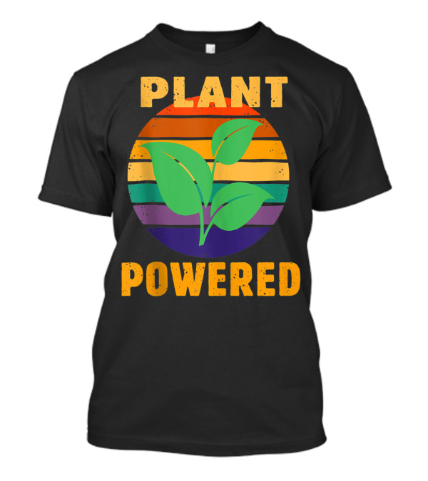 PLANT POWERED Vegan Vegetarian Workout Rainbow Stripes Leaf T-Shirt