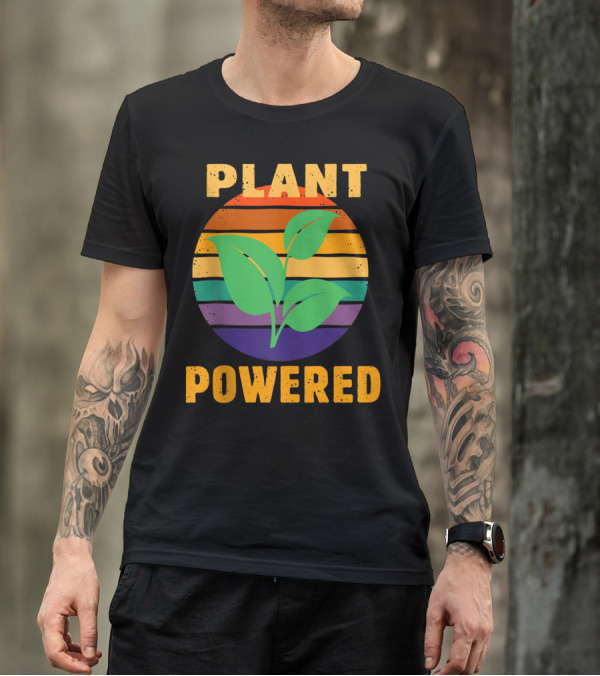 PLANT POWERED Vegan Vegetarian Workout Rainbow Stripes Leaf T-Shirt
