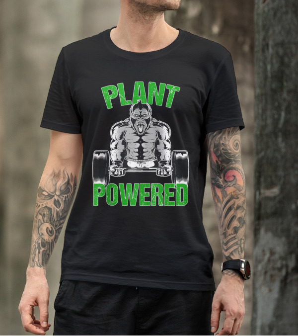 Plant Powered Gorilla Vegan Workout Fitness Gym Motivation T-Shirt