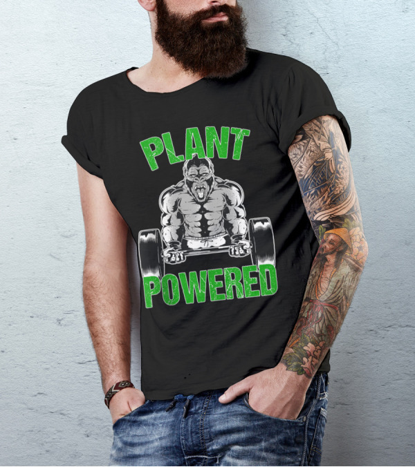 Plant Powered Gorilla Vegan Workout Fitness Gym Motivation T-Shirt