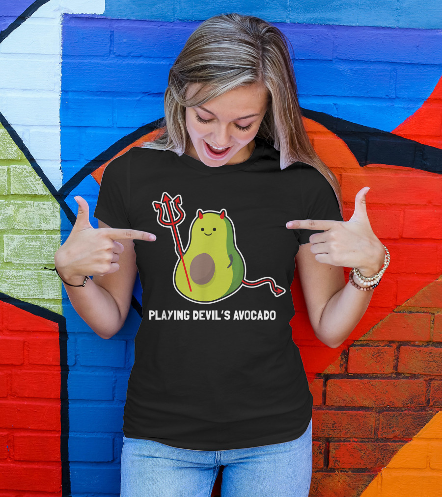 Playing Devil's Avocado Vegan Foodie Pun T-Shirt