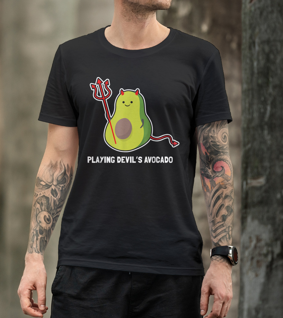 Playing Devil's Avocado Vegan Foodie Pun T-Shirt