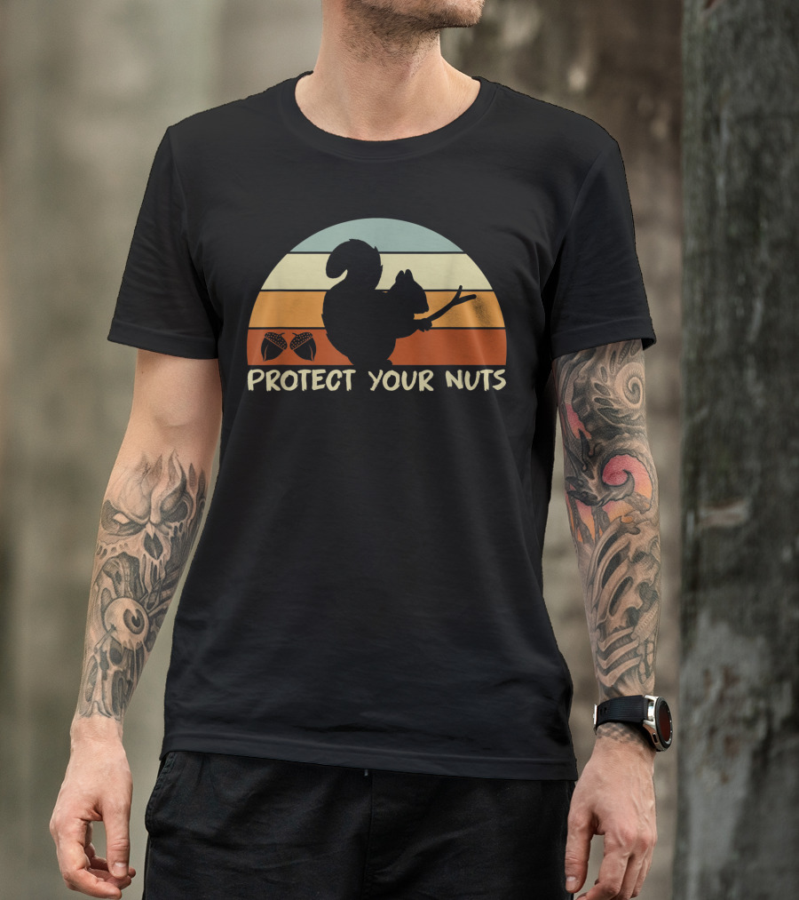 Protect Your Nuts Squirrel Vintage Sunset Retro T-Shirt