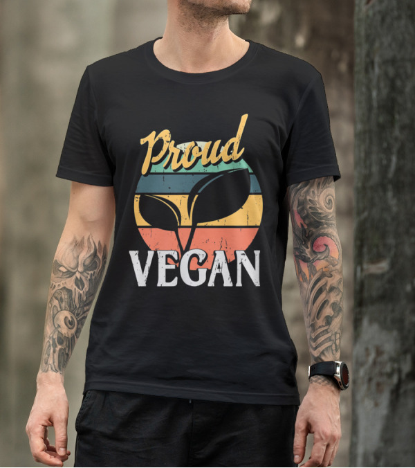Proud Vegan Activism Vegetarian Animal Lover Vegan Retro Plant Leaf Stripes T-Shirt