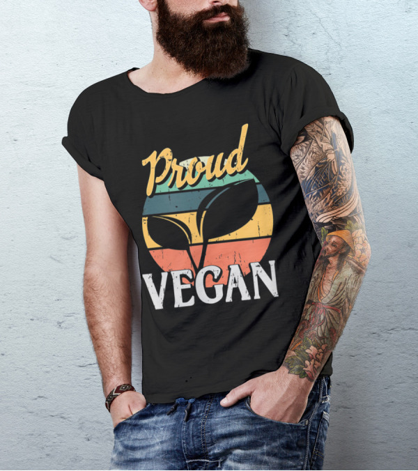 Proud Vegan Activism Vegetarian Animal Lover Vegan Retro Plant Leaf Stripes T-Shirt