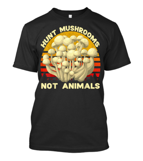 Hunt Mushrooms Not Animals Retro Sunset Vintage Mushroom T-Shirt
