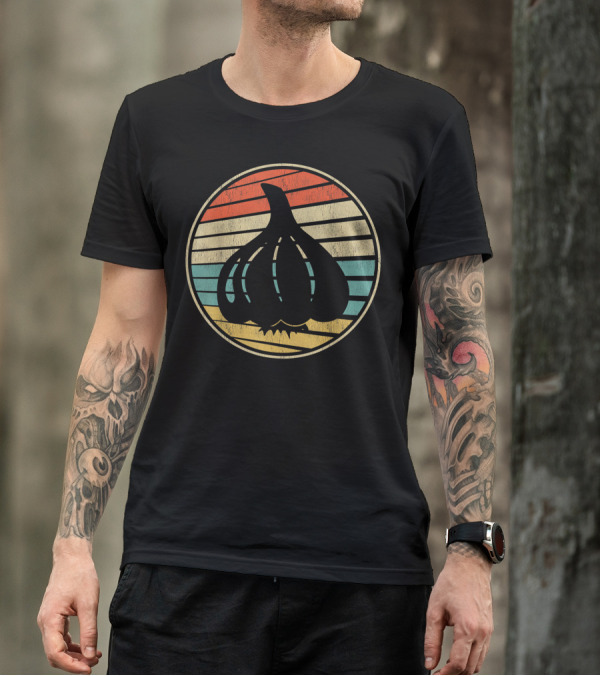 Retro Vintage Garlic Cool Vegan Stripes T-Shirt