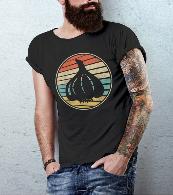 Retro Vintage Garlic Cool Vegan Stripes T-Shirt