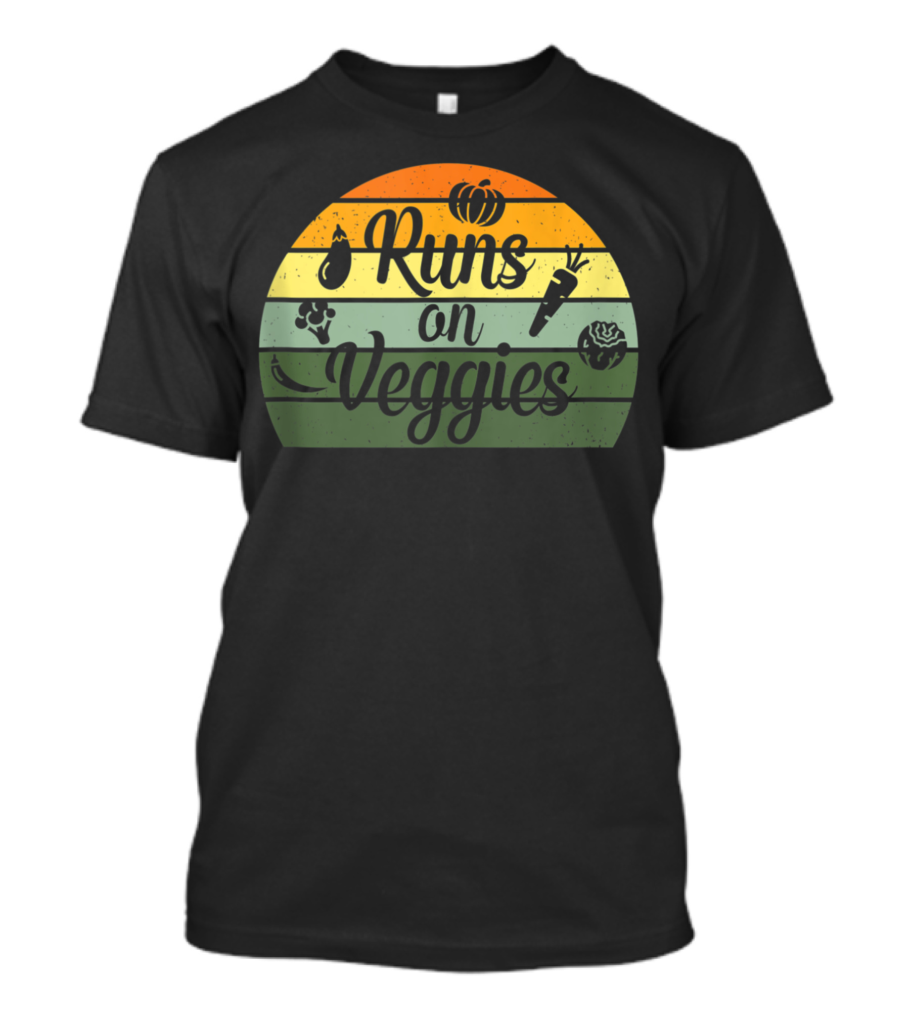 Retro Vintage Style Runs On Veggies Pumpkin Carrot Eggplant Cabbage T-Shirt