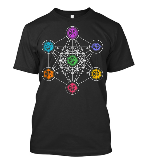 Sacred Geometry Metatron's Cube Rainbow Chakra Symbols Yoga T-Shirt