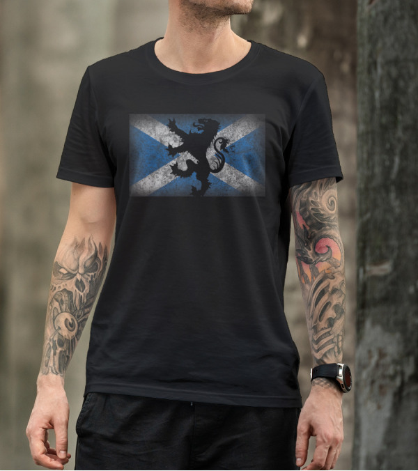 Scotland Flag Lion Rampant Scottish Pride Saltire Background T-Shirt