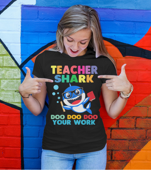 Teacher Shark Doo Doo Doo Your Work Bubble Glasses Book T-Shirt