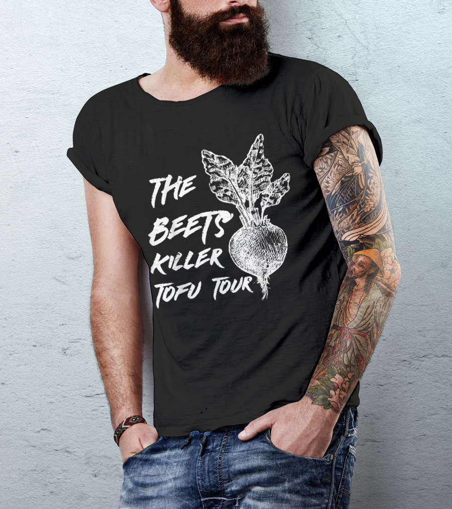 The Beets Killer Tofu Tour Vegan Chalk Art Style Beetroots T-Shirt