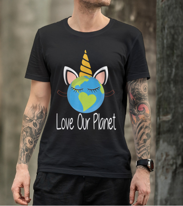 Toddler Girl Love Our Planet Earth Day Unicorn Face T-Shirt