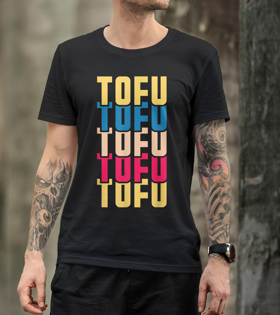 Tofu Vintage Vegan Vegetarian Foodie Retro Bold Colorful Stacked Text T-Shirt