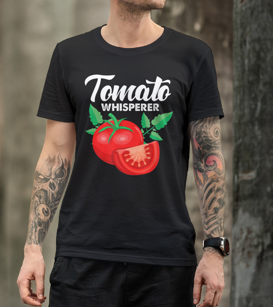 Tomato Whisperer Vegan Vegetarian Gardener Gardening Tomato With Leaves T-Shirt