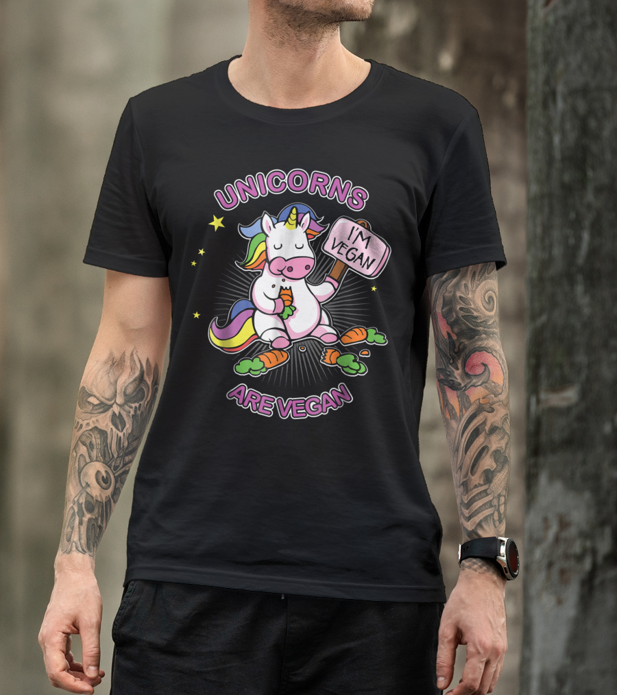 UNICORNS ARE VEGAN I'M VEGAN CARROT EATING RAINBOW UNICORN STARS T-Shirt