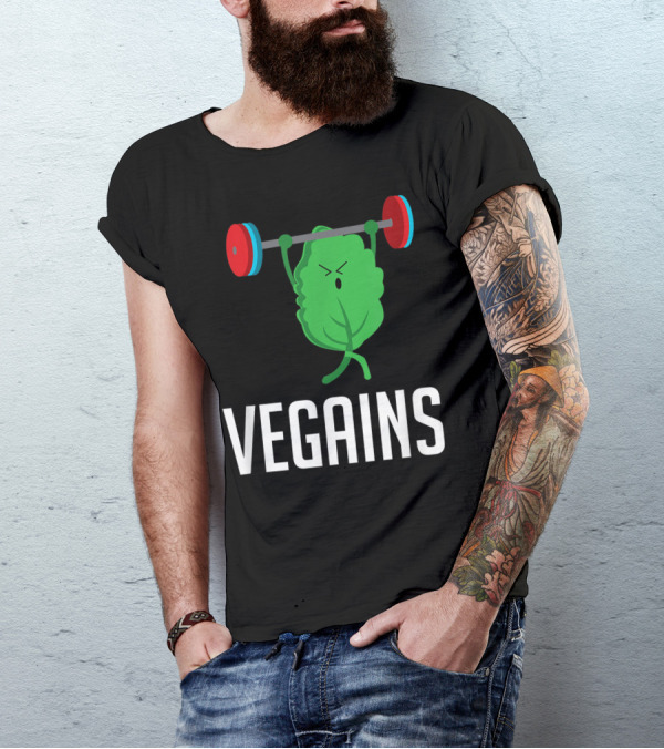 VEGAINS Plant Powered Workout Gym Leaf Lifting Weights T-Shirt