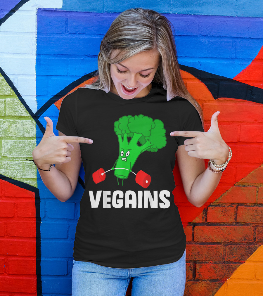 Vegains Broccoli Weightlifting For Vegan Athlete Plant Powered Workout T-Shirt