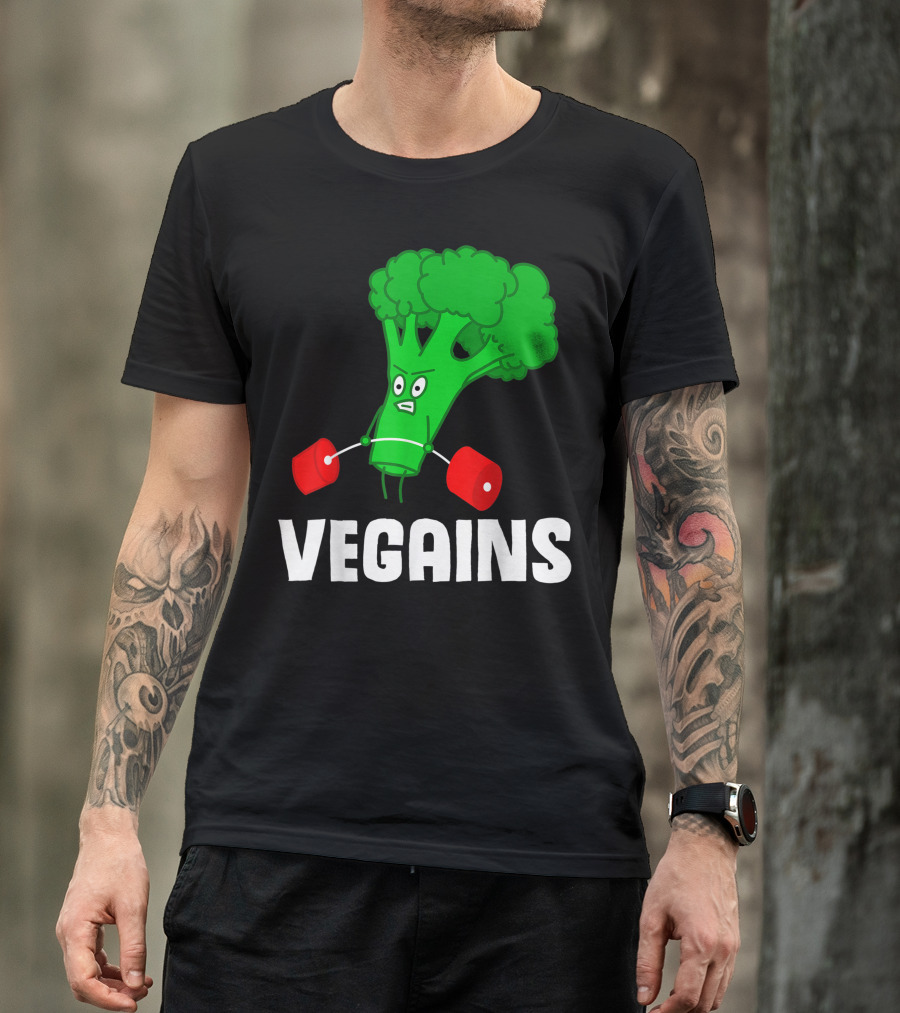 Vegains Broccoli Weightlifting For Vegan Athlete Plant Powered Workout T-Shirt