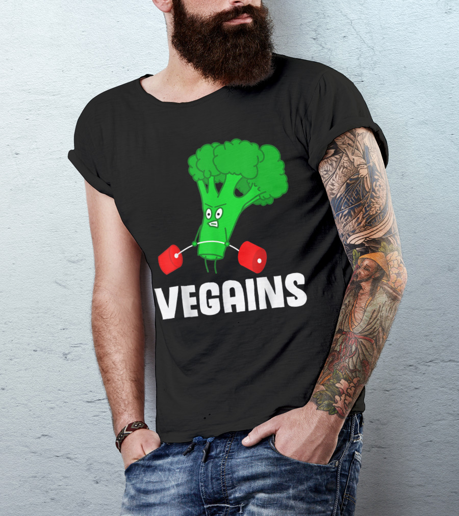 Vegains Broccoli Weightlifting For Vegan Athlete Plant Powered Workout T-Shirt