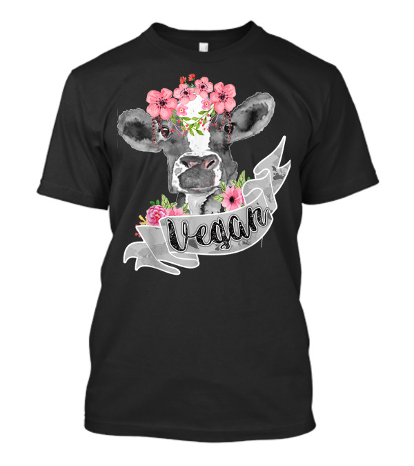 Vegan Cow With Pink Flower Headband And Banner T-Shirt