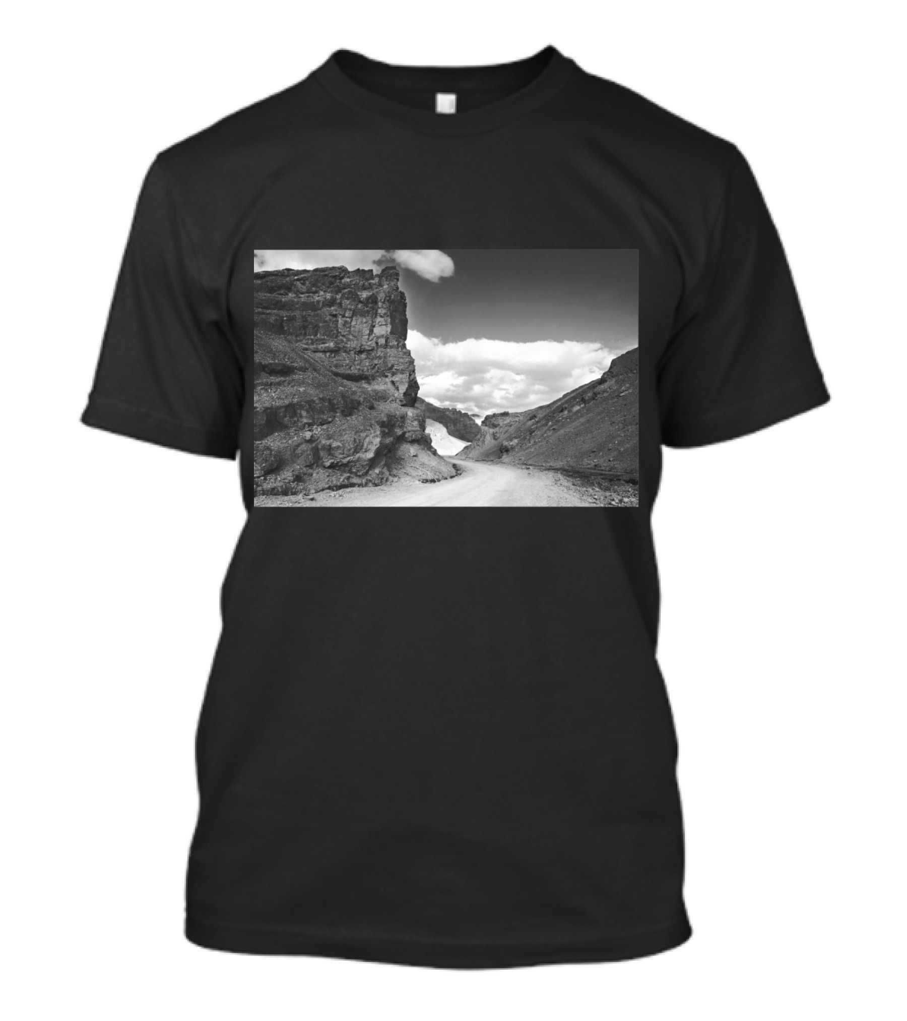 Pang Landscape Serene Mountainous Road Against Majestic Rock Formations And Cloud-Filled Sky T-Shirt