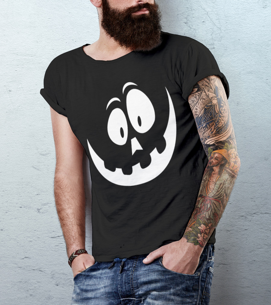 Smiling Pumpkin Face Halloween White Black Scary Fun T-Shirt