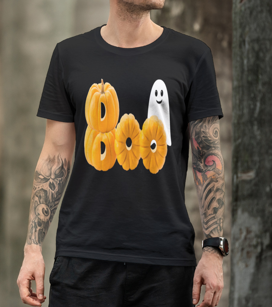 Funny Boo Pumpkins Ghost Stacked Smiling Halloween T-Shirt